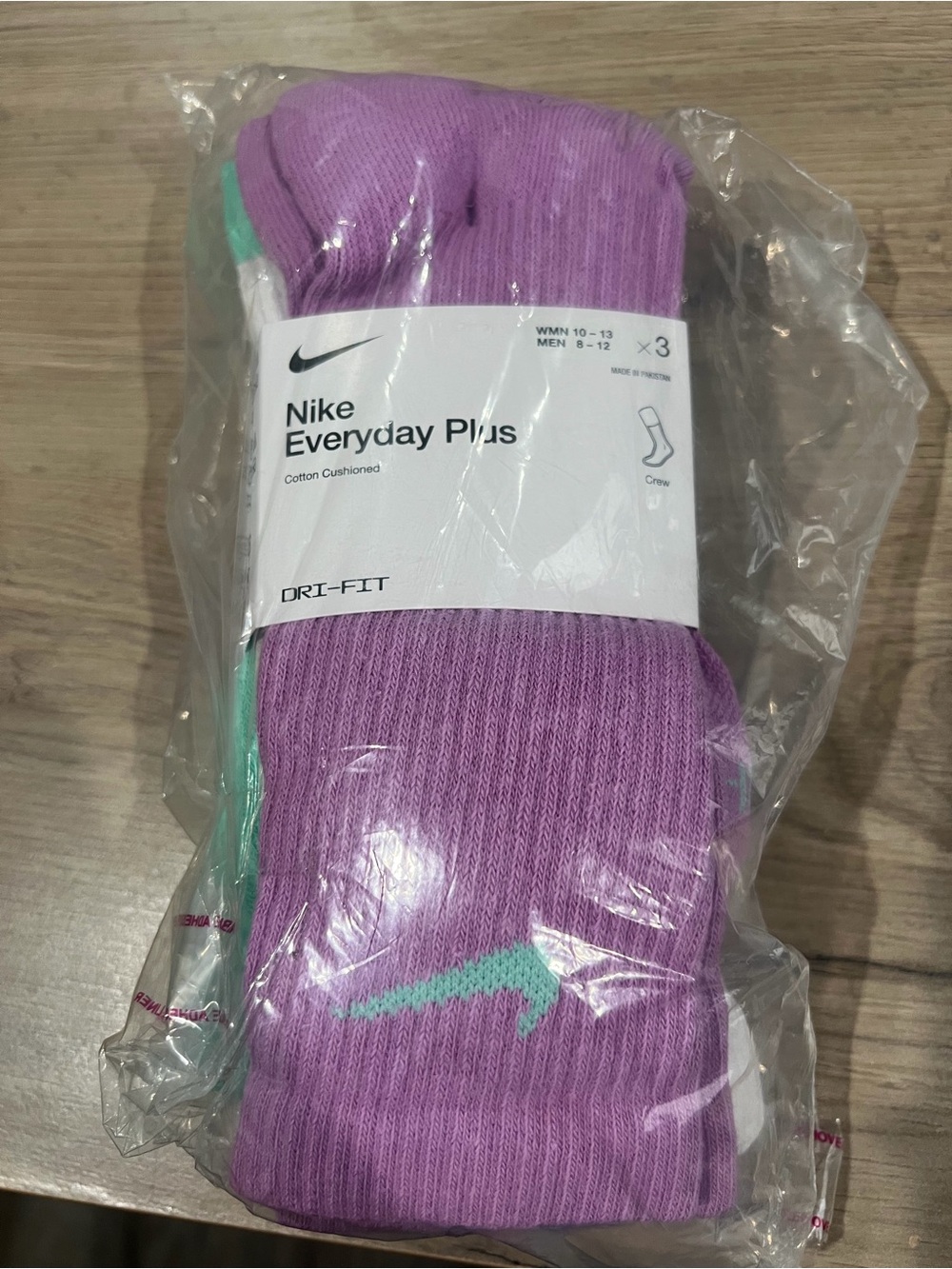 Nike Athletic Crew Socks in Purple with Aqua Swoosh (3-Pack)